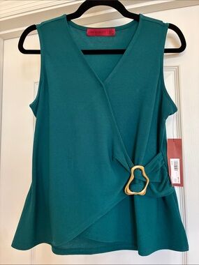 Scarlett Teal Wrap-Front Tank with Gold Buckle